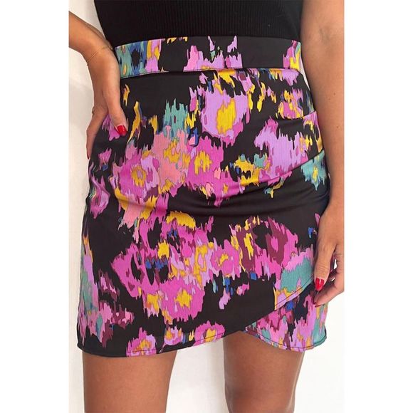 Azura Exchange  Black Abstract/Leopard Print Wrap Hem Mini Skirt - Picture 2 of 14